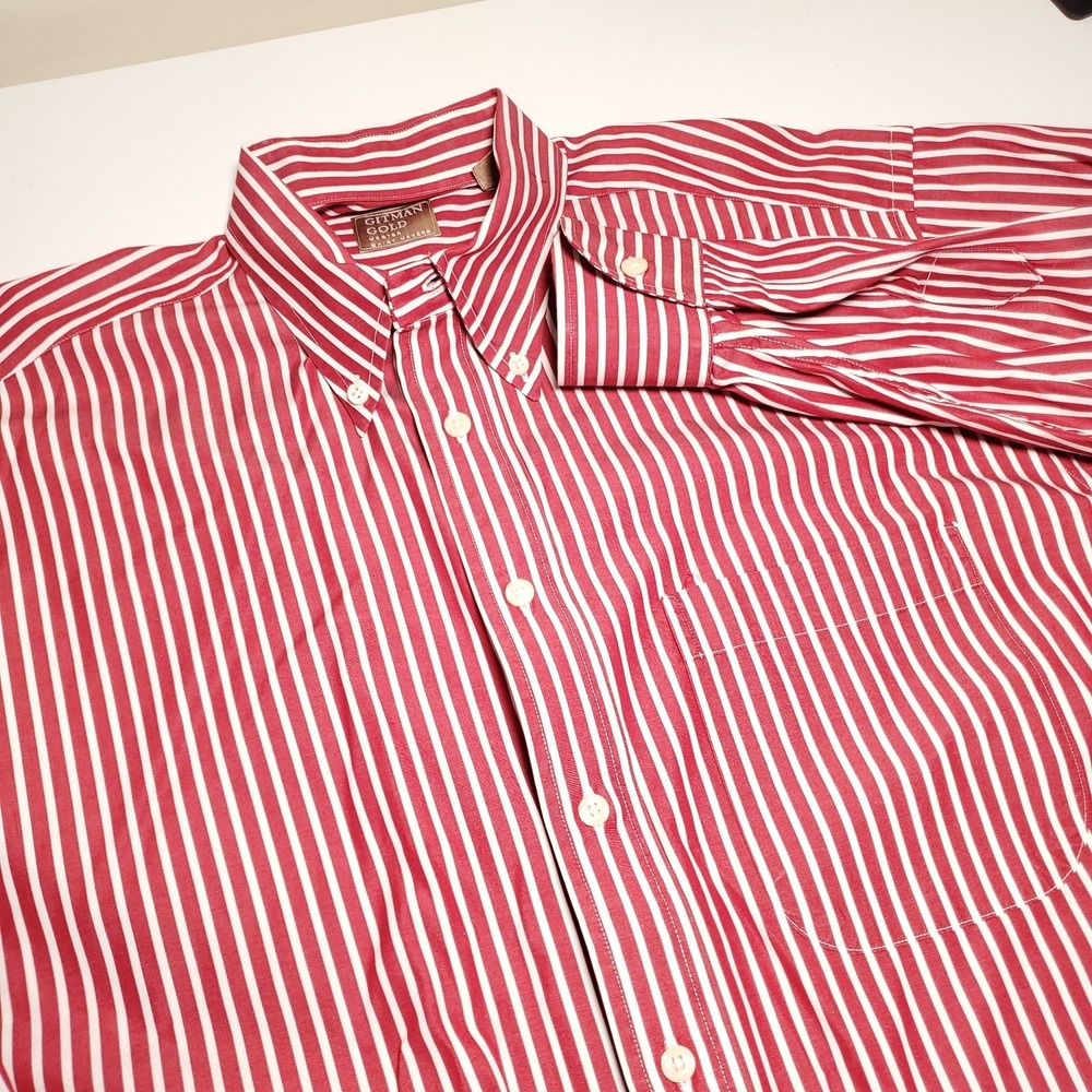 Gitman Gold Mens Large Red Striped Cotton Dress Shirt Mens Made in USA